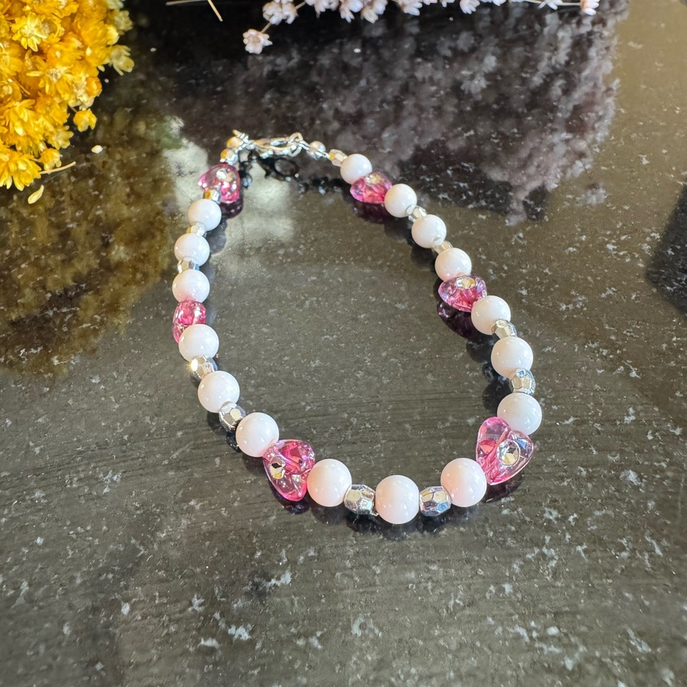 Elegant Pink and White Beaded Anklet - Bracelet